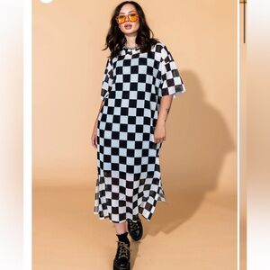 Dressed in lala mesh Checkered Black and White Dress